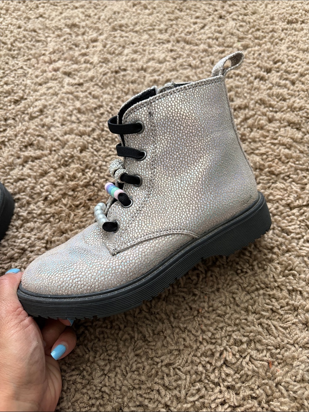 Harper Canyon Silver Sparkle Kids' Lace-Up Boots with Pastel Beads - Picture 2 of 6
